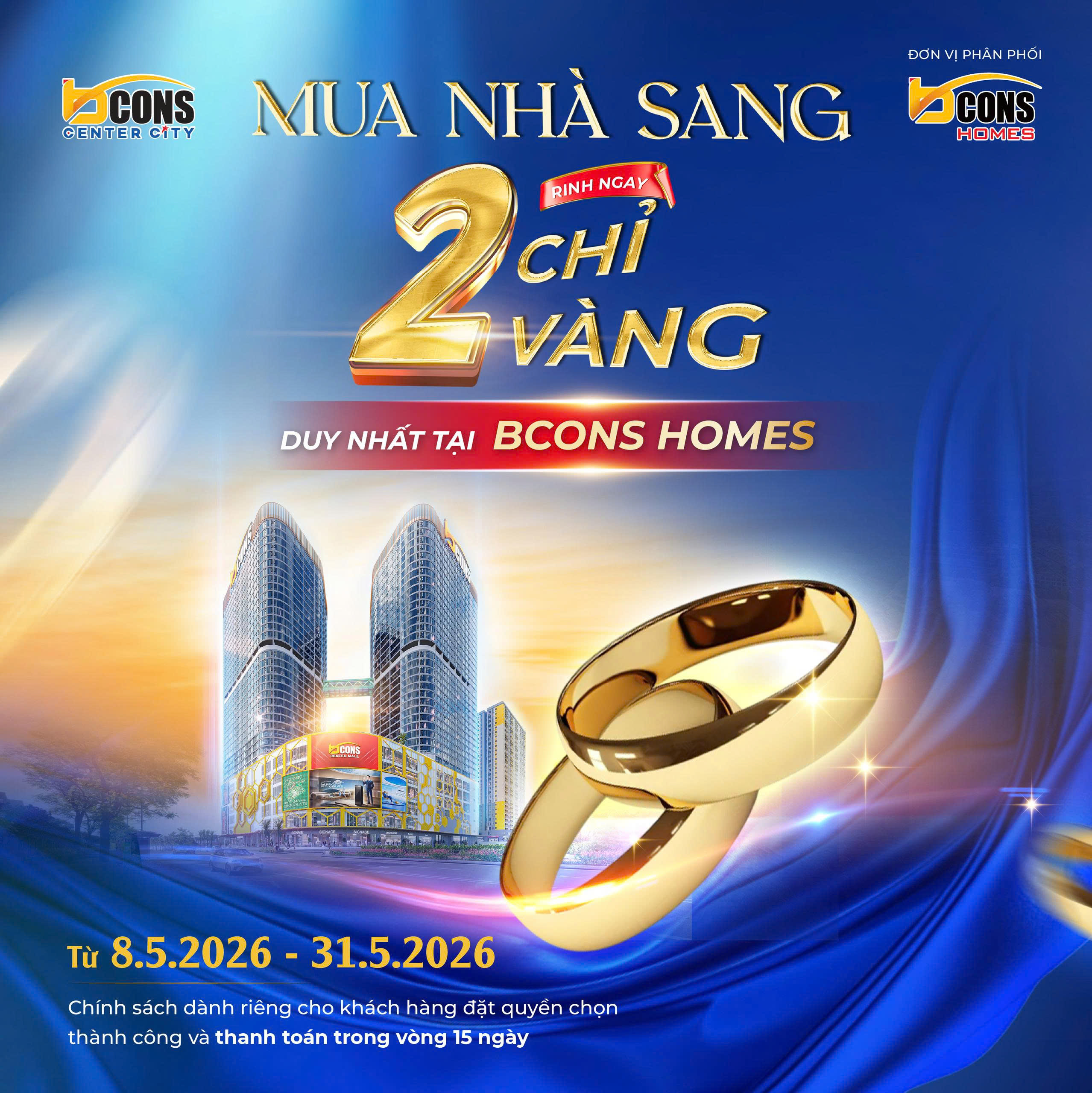 Mua Căn Hộ Bcons Center City Nhận Ngay 2 Chỉ Vàng Trong Tháng 5/2026