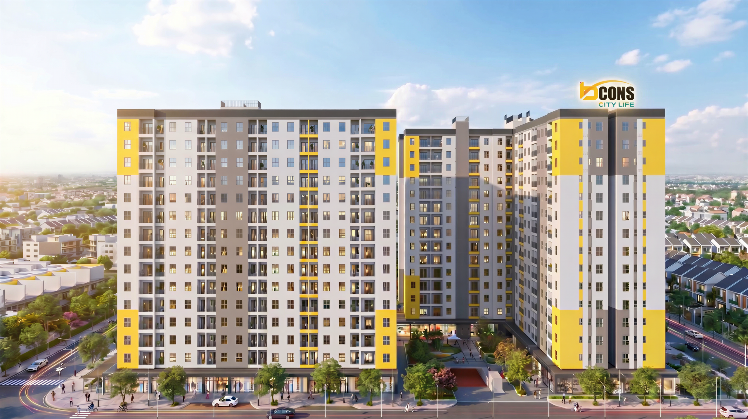 Phối cảnh hiện đại của phân khu nhà ở xã hội hơn 800 căn tại dự án Bcons City Life.