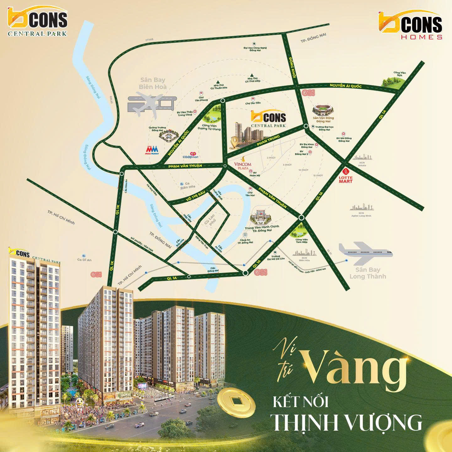 Vị trí dự án bcons Central Park Biên Hòa